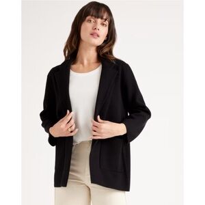 Quince Blazer Large Knit Open Front Pocket Business Casual Black